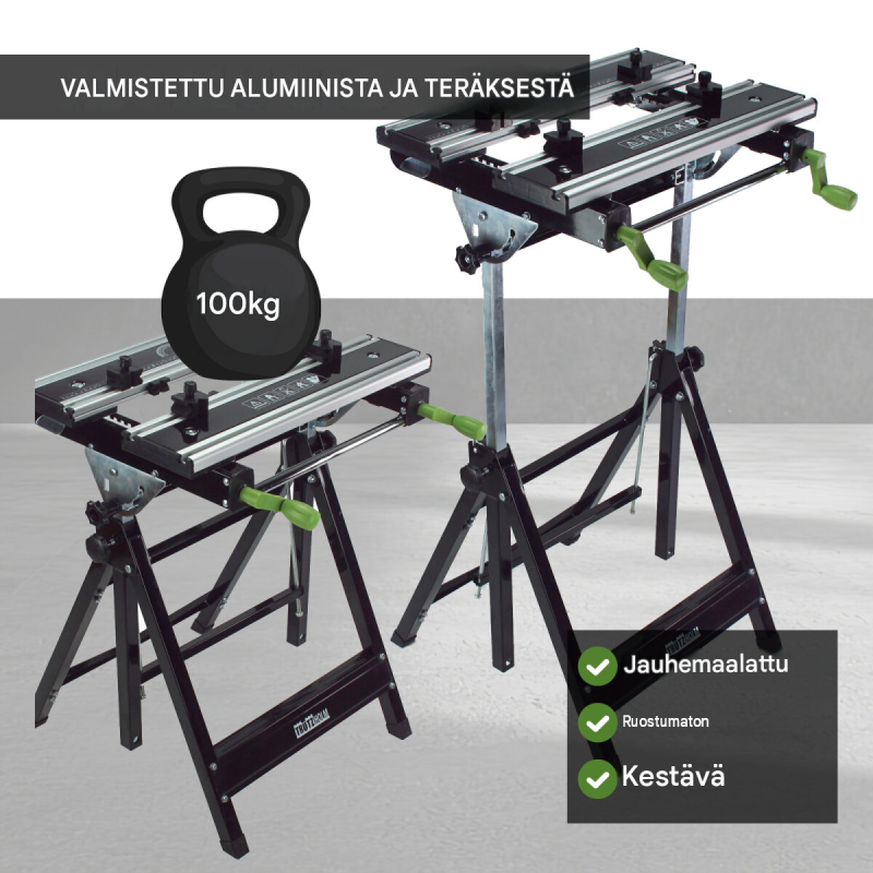 TRUTZHOLM kokoontaitettava työpenkki, korkeussäädettävä, 100 kg, alumiini ja teräs