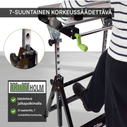 TRUTZHOLM kokoontaitettava työpenkki, korkeussäädettävä, 100 kg, alumiini ja teräs