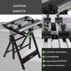 TRUTZHOLM kokoontaitettava työpenkki, korkeussäädettävä, 100 kg, alumiini ja teräs