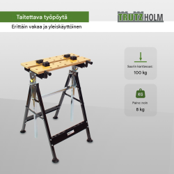 Kokoontaitettava työpöytä, 100 kg, 7-portainen korkeudensäätö, 850–1140 mm