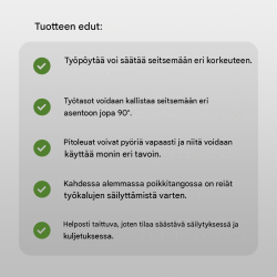 Kokoontaitettava työpöytä, 100 kg, 7-portainen korkeudensäätö, 850–1140 mm