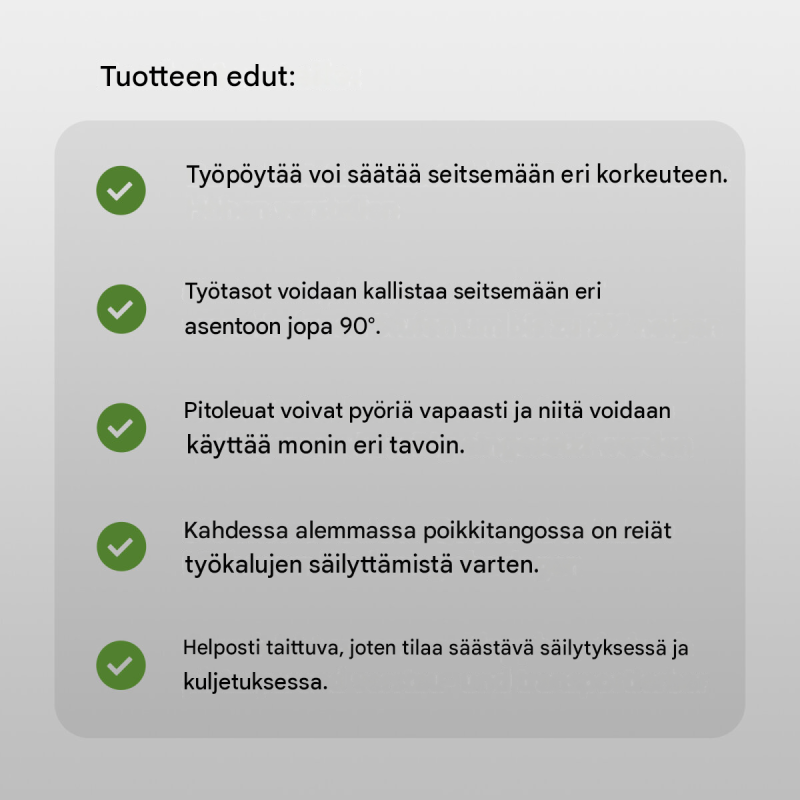 Kokoontaitettava työpöytä, 100 kg, 7-portainen korkeudensäätö, 850–1140 mm
