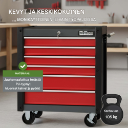 TRUTZHOLM Trutzi työkaluvaunu 6 laatikkoa, lukittava, punainen, 78 x 64 x 35 cm
