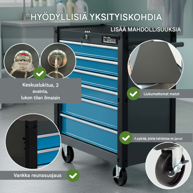 TRUTZHOLM Trutzi -työkaluvaunu, 6 laatikkoa, lukittava, sininen, 78 x 64 x 35 cm