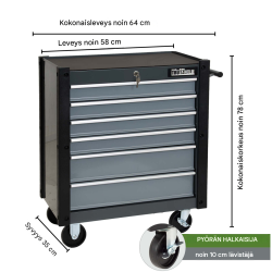 TRUTZHOLM Trutzi -työkaluvaunu 6 laatikkoa, lukittava, harmaa, 4 pyörää