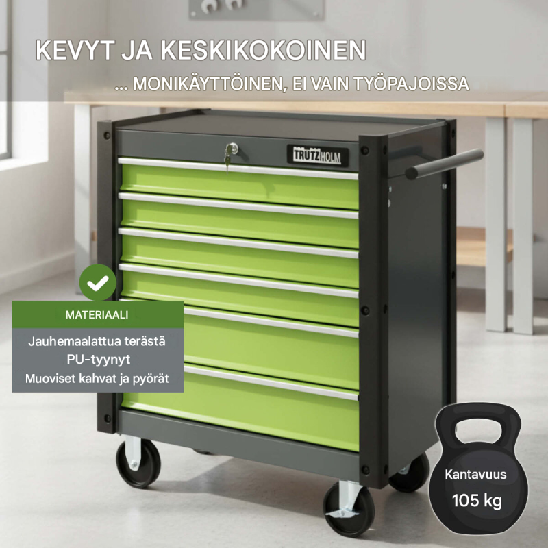TRUTZHOLM Trutzi työkalukärry, 6 laatikkoa, lukittava, vihreä, 78 x 64 x 35 cm
