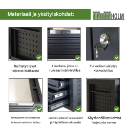 Työkalukaappi 68,5 x 46 x 40 cm, 4 laatikkoa, 132-osainen työkalusarja, musta, teräs