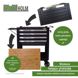 Työkalukaappi 68,5 x 46 x 40 cm, 4 laatikkoa, 132-osainen työkalusarja, musta, teräs