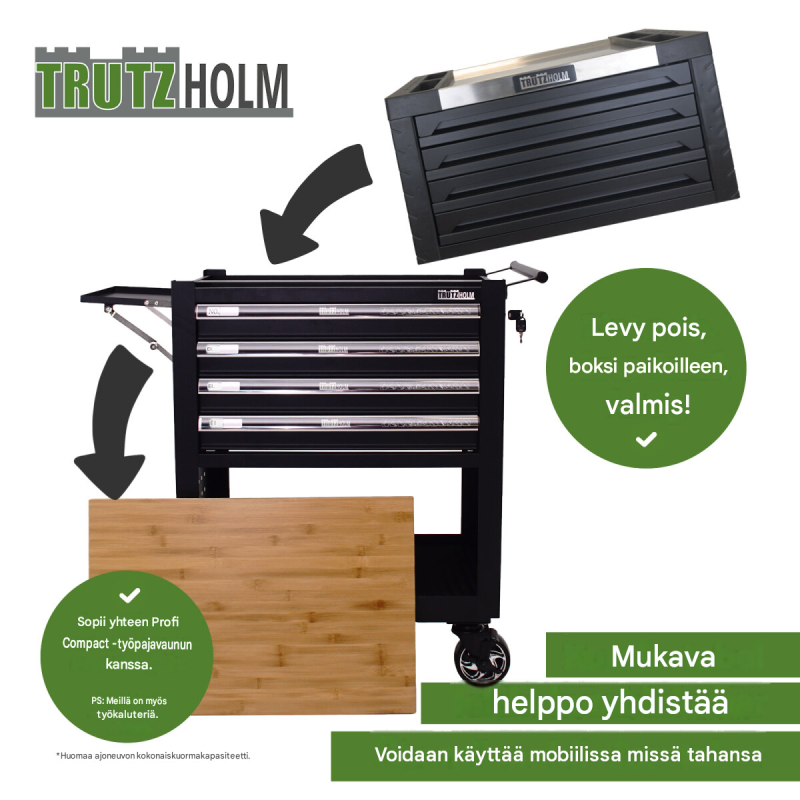 Työkalukaappi 68,5 x 46 x 40 cm, 4 laatikkoa, 132-osainen työkalusarja, musta, teräs