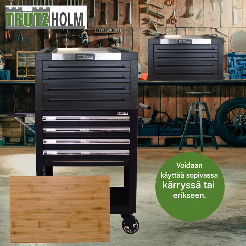 Työkalukaappi 68,5 x 46 x 40 cm, 4 laatikkoa, 132-osainen työkalusarja, musta, teräs