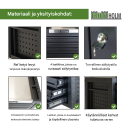 Työkalulaatikko 68,5 x 46 x 40 cm, 4 laatikkoa, 132-osainen työkalusarja, musta, teräs