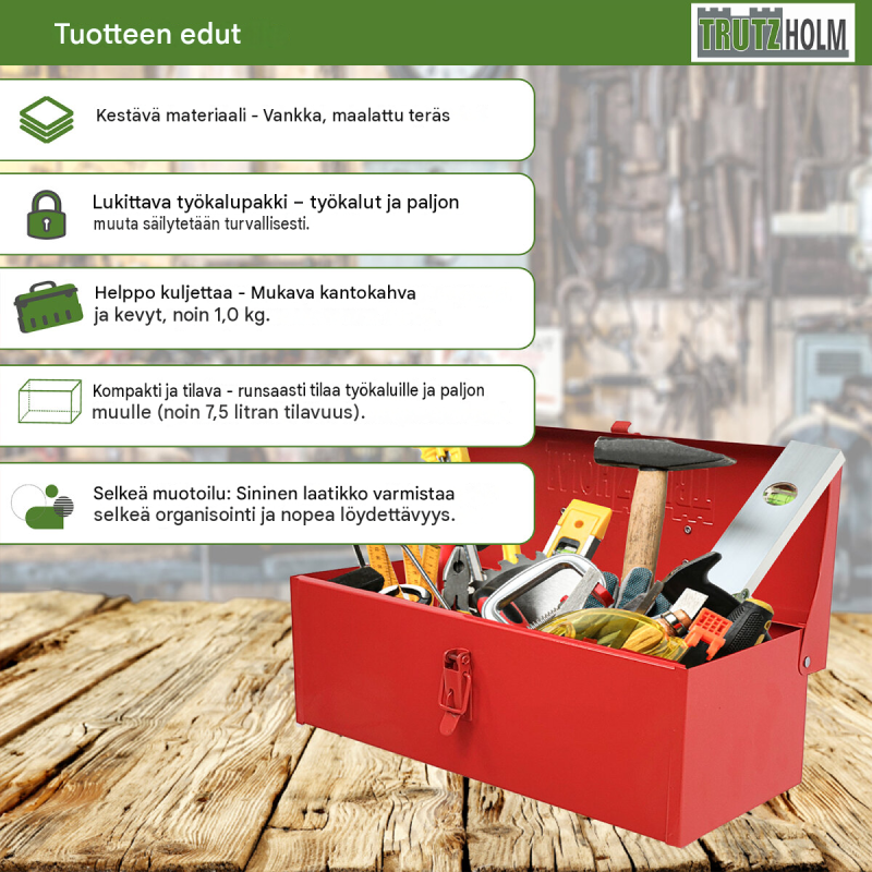 TRUTZHOLM-työkalulaatikko, jauhemaalattu teräs, 38 x 16 x 12,5 cm, 7,5 l