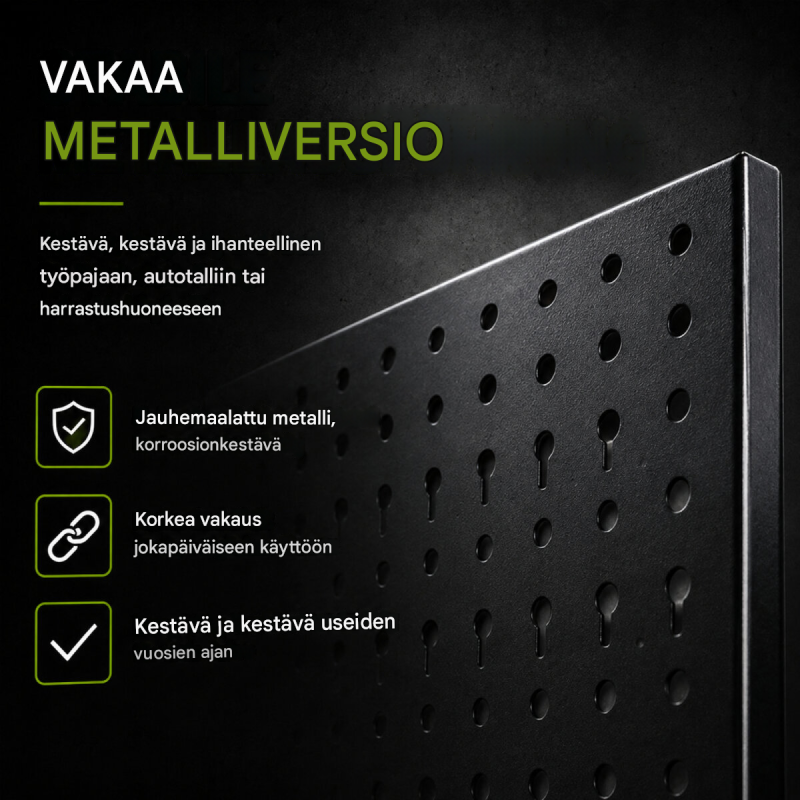 Työkaluseinä 120 x 60 cm, 17 osaa, musta metallinen reikälevy kahvoilla ja pidikkeillä