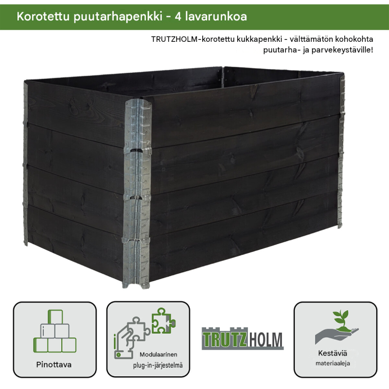 TRUTZHOLM kasvatuslaatikko 4 kpl, puu, musta, 120 x 80 x 80 cm, pinottava, 73113
