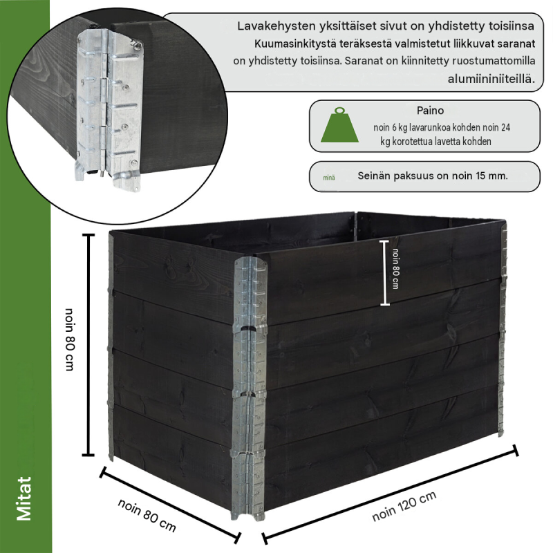 TRUTZHOLM kasvatuslaatikko 4 kpl, puu, musta, 120 x 80 x 80 cm, pinottava, 73113