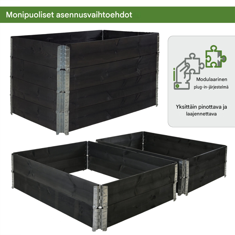 TRUTZHOLM kasvatuslaatikko 4 kpl, puu, musta, 120 x 80 x 80 cm, pinottava, 73113