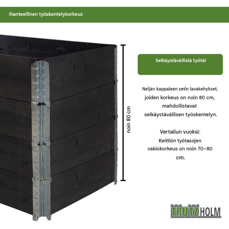 TRUTZHOLM kasvatuslaatikko 4 kpl, puu, musta, 120 x 80 x 80 cm, pinottava, 73113
