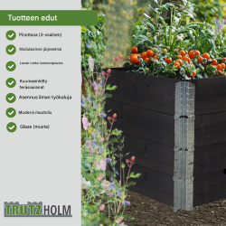 TRUTZHOLM kasvatuslaatikko 4 kpl, puu, musta, 120 x 80 x 80 cm, pinottava, 73113