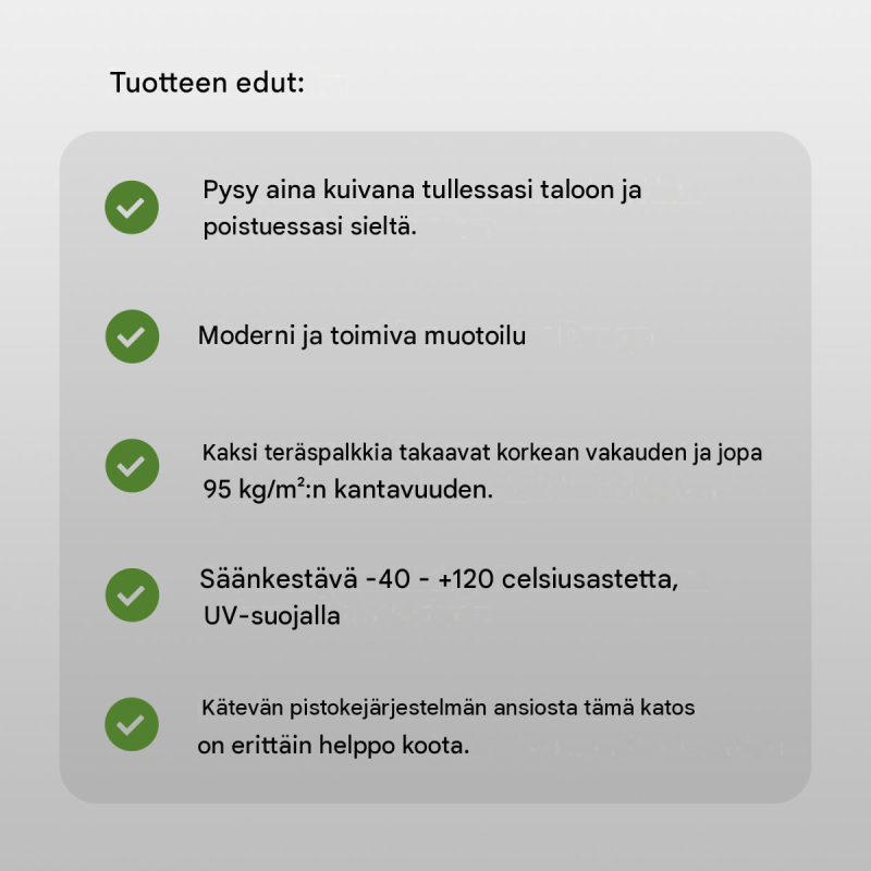 Sisäänkäyntikatos 120 x 80, 120 x 90 tai 150 x 90 cm, polykarbonaatti, alumiini, läpinäkyvä