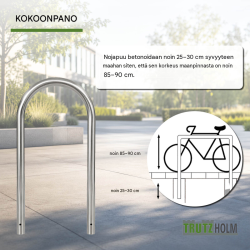 Polkupyöräteline 2 paikalle, ruostumaton teräs, 115 x 58 cm, Ø 60 mm, betoniin valettava