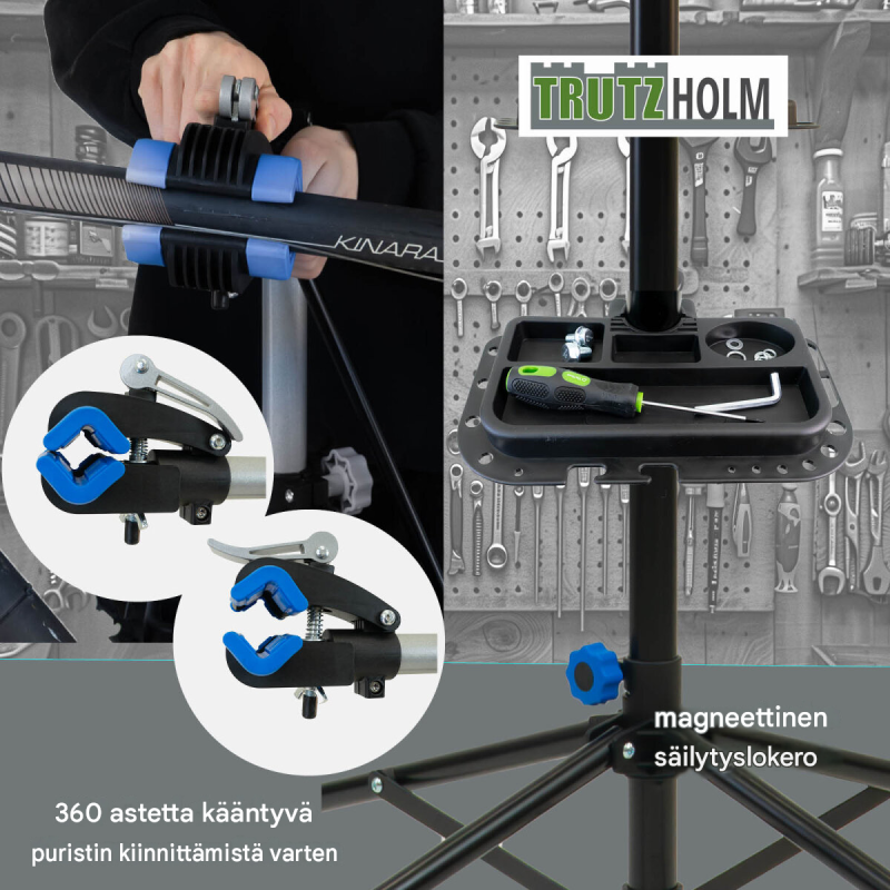 Korkeussäädettävä polkupyörän huoltoteline, musta, teräs, 50 kg kantaavuus