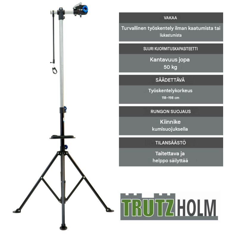 Korkeussäädettävä polkupyörän huoltoteline, musta, teräs, 50 kg kantaavuus