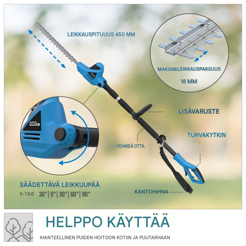 Güde GTHS 6045.1 teleskooppipensasaitaleikkuri, 600 W, 450 mm, kääntyvä pää