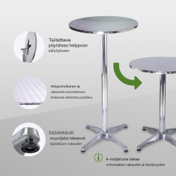 2-in-1 bistro- ja seisomapöytä, säädettävä 70/115 cm, Ø 60 cm, alumiini