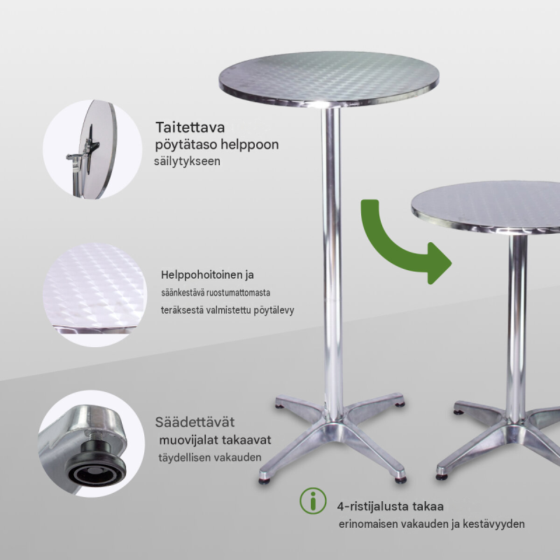 2-in-1 bistro- ja seisomapöytä, säädettävä 70/115 cm, Ø 60 cm, alumiini