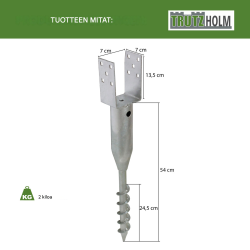 Ruuvattava U-profiilinen maaholkki 7 x 7, 8 x 8, 9 x 9 tai 10 x 10 cm, kuumasinkitty teräs