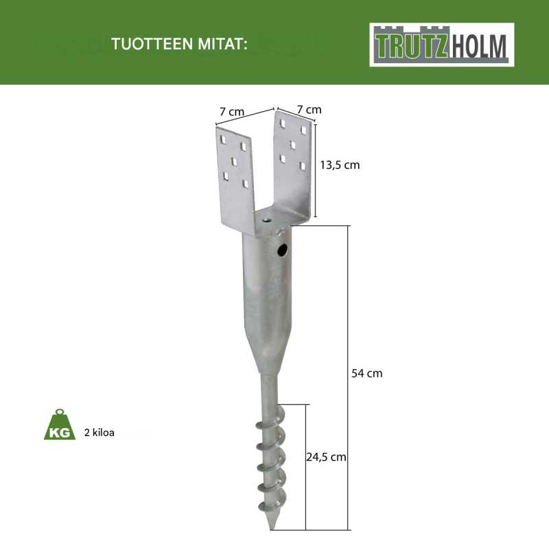 Ruuvattava U-profiilinen maaholkki 7 x 7, 8 x 8, 9 x 9 tai 10 x 10 cm, kuumasinkitty teräs