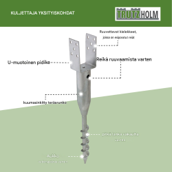Ruuvattava U-profiilinen maaholkki 7 x 7, 8 x 8, 9 x 9 tai 10 x 10 cm, kuumasinkitty teräs
