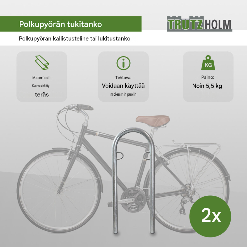 Polkupyöräteline 2 kpl, kuumasinkitty teräs, 1115 x 400 mm, Ø 49 mm, betonoitava