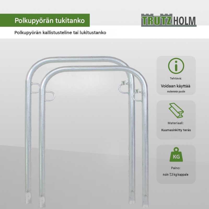 Polkupyöräteline 2 kpl, kuumasinkitty teräs, 1140 x 780 mm, betonoitava, 49 mm