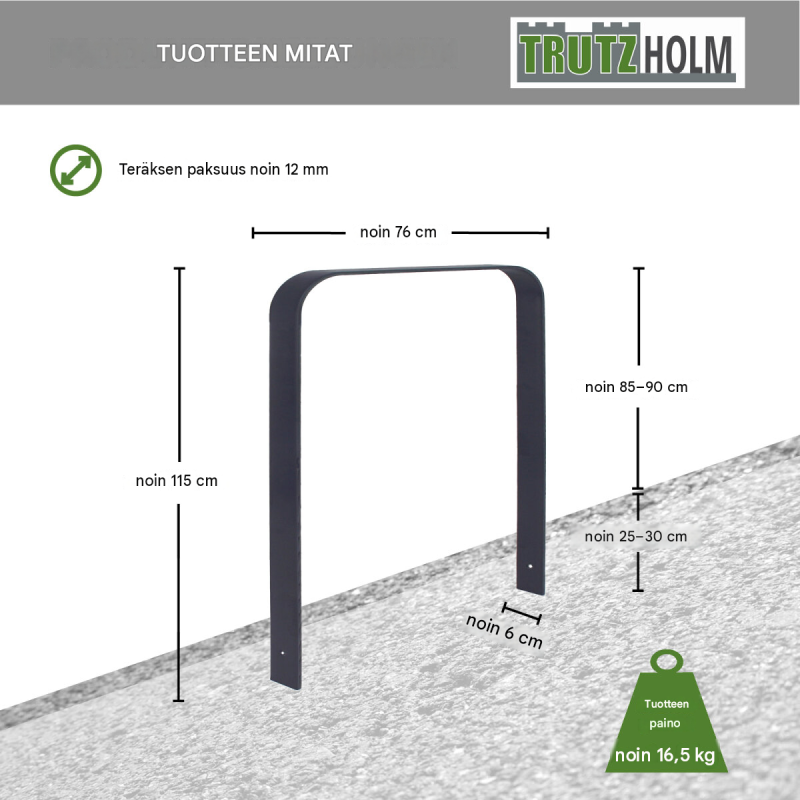 2 x TRUTZHOLM-pyöräteline, teräs, 1150 x 760 mm, antrasiitti, betonointiin
