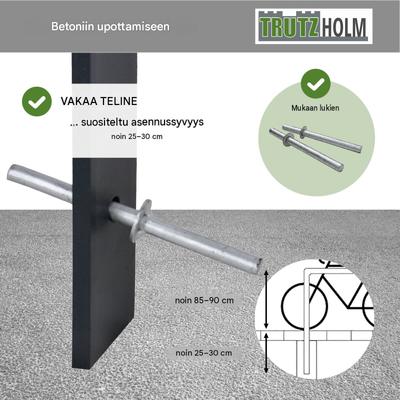 2 x TRUTZHOLM-pyöräteline, teräs, 1150 x 760 mm, antrasiitti, betonointiin