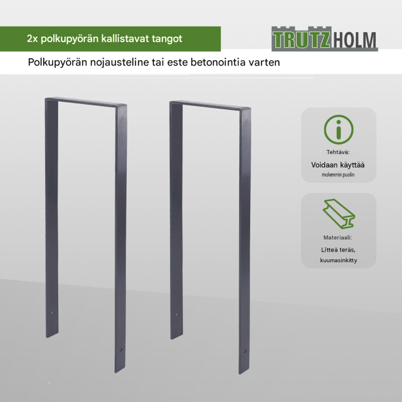 2 x polkupyörän nojausteline, 119 x 39 cm, 13 mm teräs, anthrasitinharmaa, betonoitava