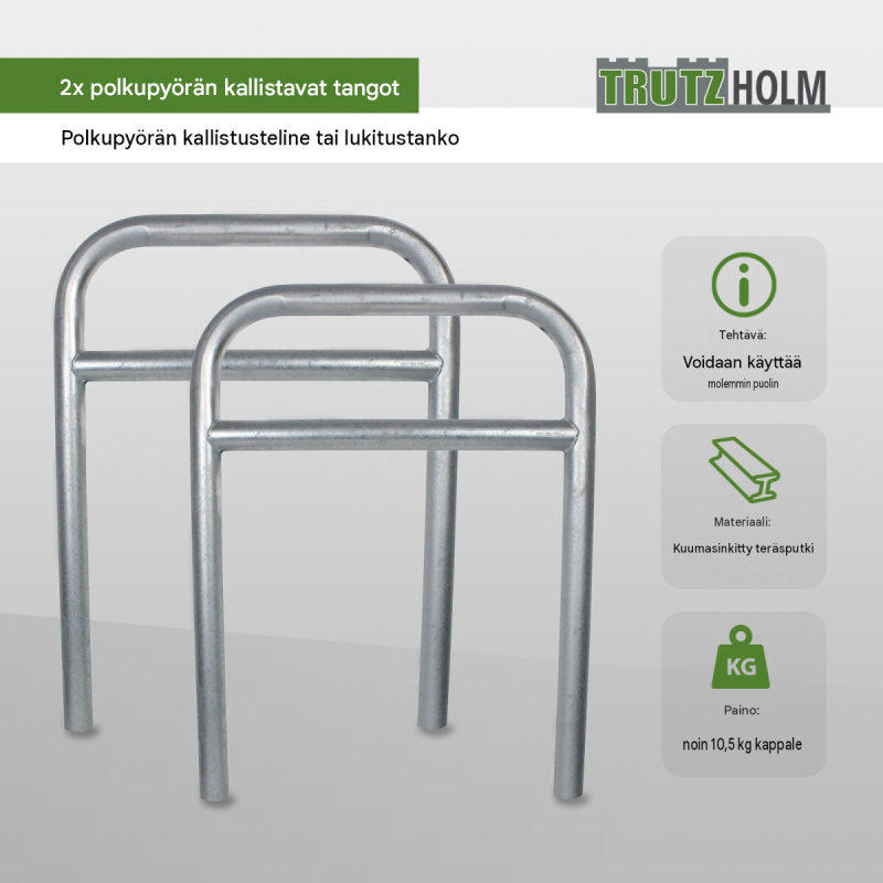 2 kpl polkupyörätelineitä Typ H, kuumasinkitty teräs, 780 x 1150 mm, Ø 60 mm