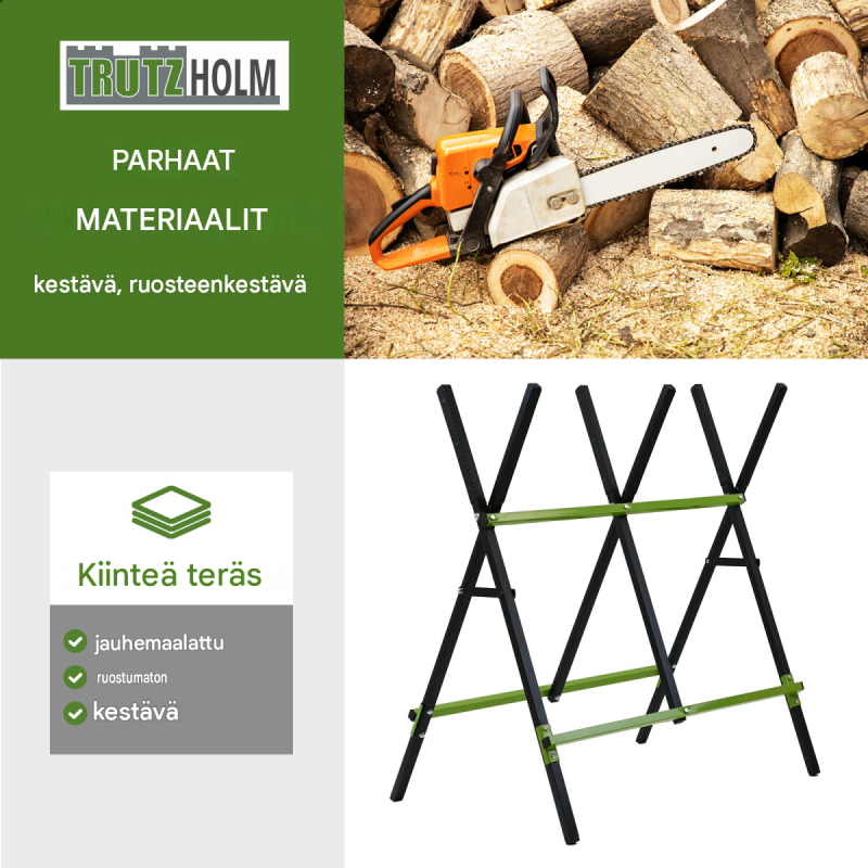 TRUTZHOLM puunsahausteline 2 kpl, kokoontaitettava, teräs, 100 kg, musta/vihreä
