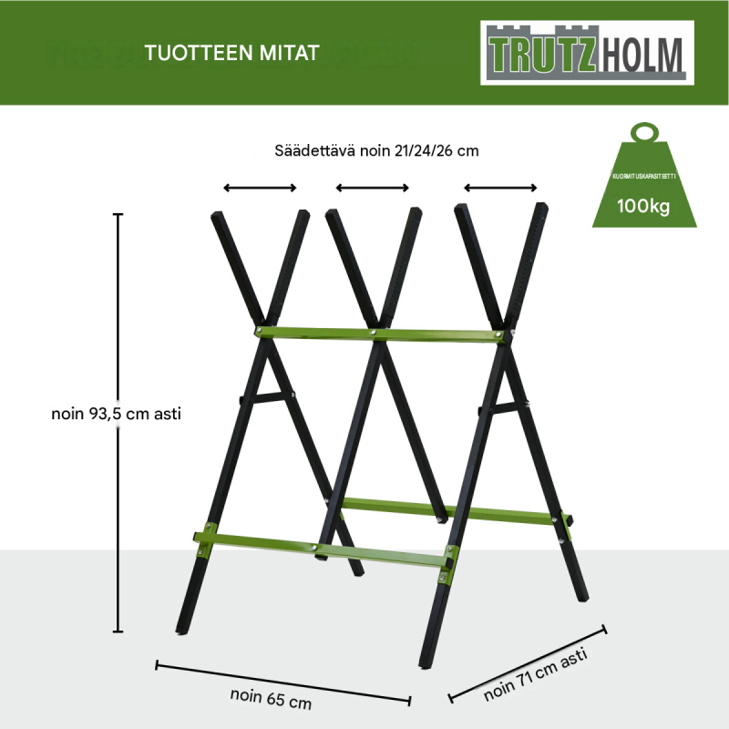 TRUTZHOLM puunsahausteline 2 kpl, kokoontaitettava, teräs, 100 kg, musta/vihreä