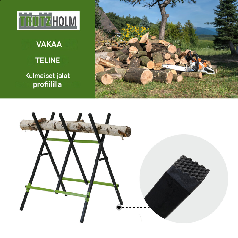 TRUTZHOLM puunsahausteline 2 kpl, kokoontaitettava, teräs, 100 kg, musta/vihreä