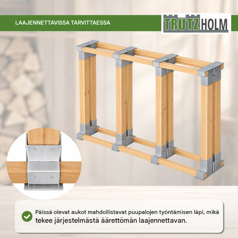 Polttopuiden pinoamistuki 2 kpl, kuumasinkitty teräs, 34x10x15 cm