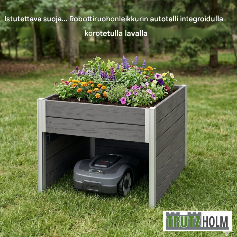2in1 istutuslaatikko robottiruohonleikkurin suojalla, anthrazit, 79x73x56 cm, muovi ja alumiiniovi