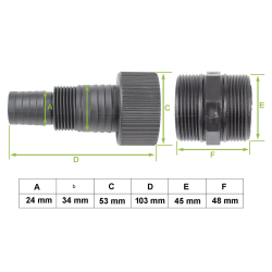 Uima-allas- ja lämpöpumpun letkuliittimet 2 kpl, ABS, 1 1/2", 24–34 mm