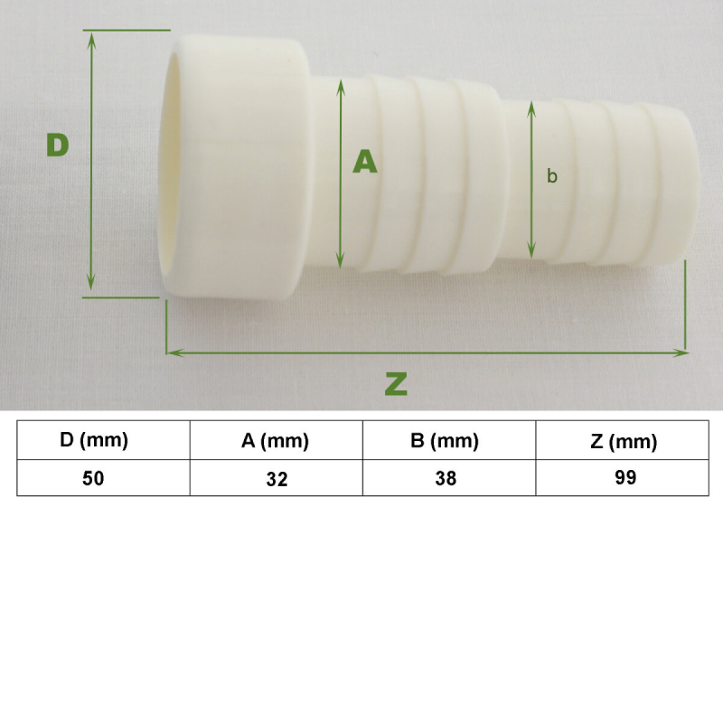 PVC-U 50 letkuliitinadapterit 2 kpl, 32 - 38 mm letkuille, 25 mm liimaholkki