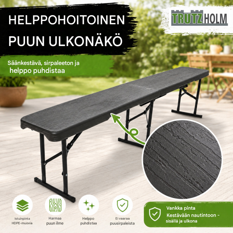 TRUTZHOLM olutpenkki 2 kpl, taitettava, harmaa puukuosi, 180 cm