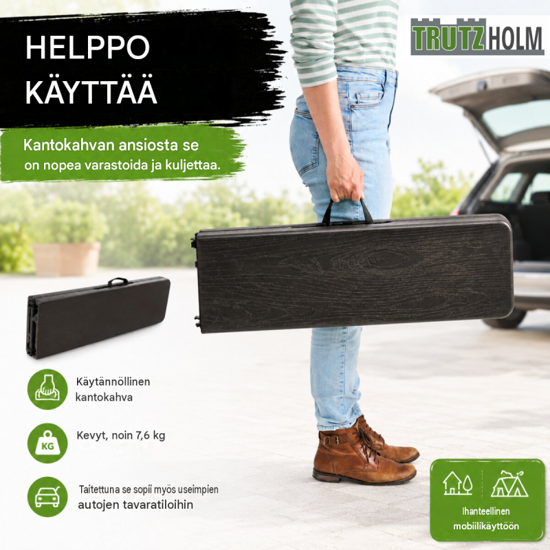TRUTZHOLM olutpenkki 2 kpl, taitettava, harmaa puukuosi, 180 cm