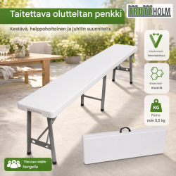 TRUTZHOLM olutjuhlapenkki 2 kpl, taitettava, valkoinen, 180 cm, 4 hengelle