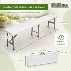 TRUTZHOLM olutjuhlapenkki 2 kpl, taitettava, valkoinen, 180 cm, 4 hengelle