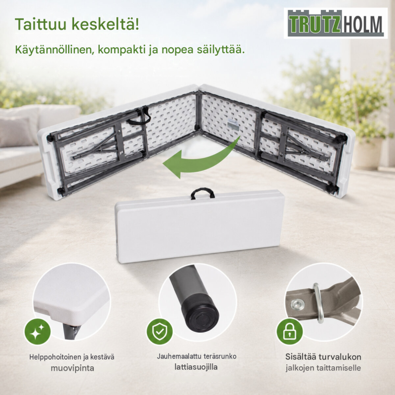 TRUTZHOLM olutjuhlapenkki 2 kpl, taitettava, valkoinen, 180 cm, 4 hengelle